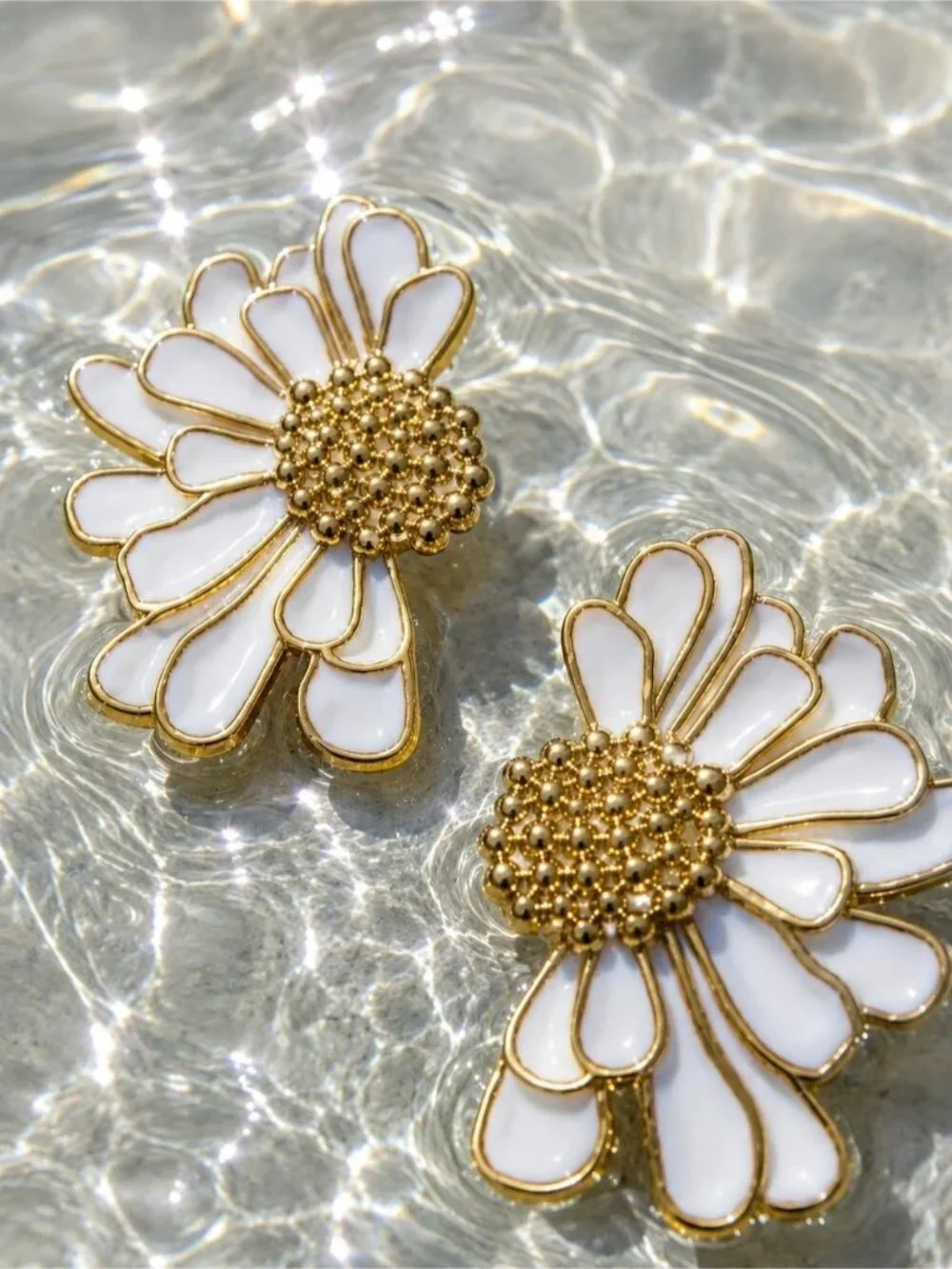 White and Gold Daisy Statement Earrings